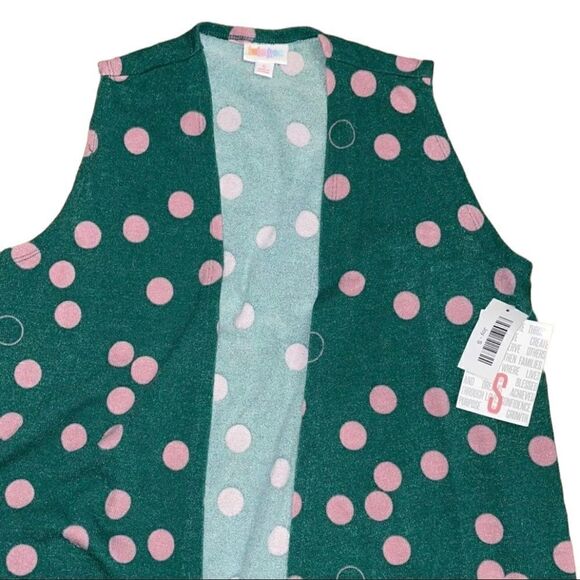 LuLaRoe Small Joy Vest • Forest Green With Rose Polka Dots • Long Sweater Vest - Picture 7 of 12